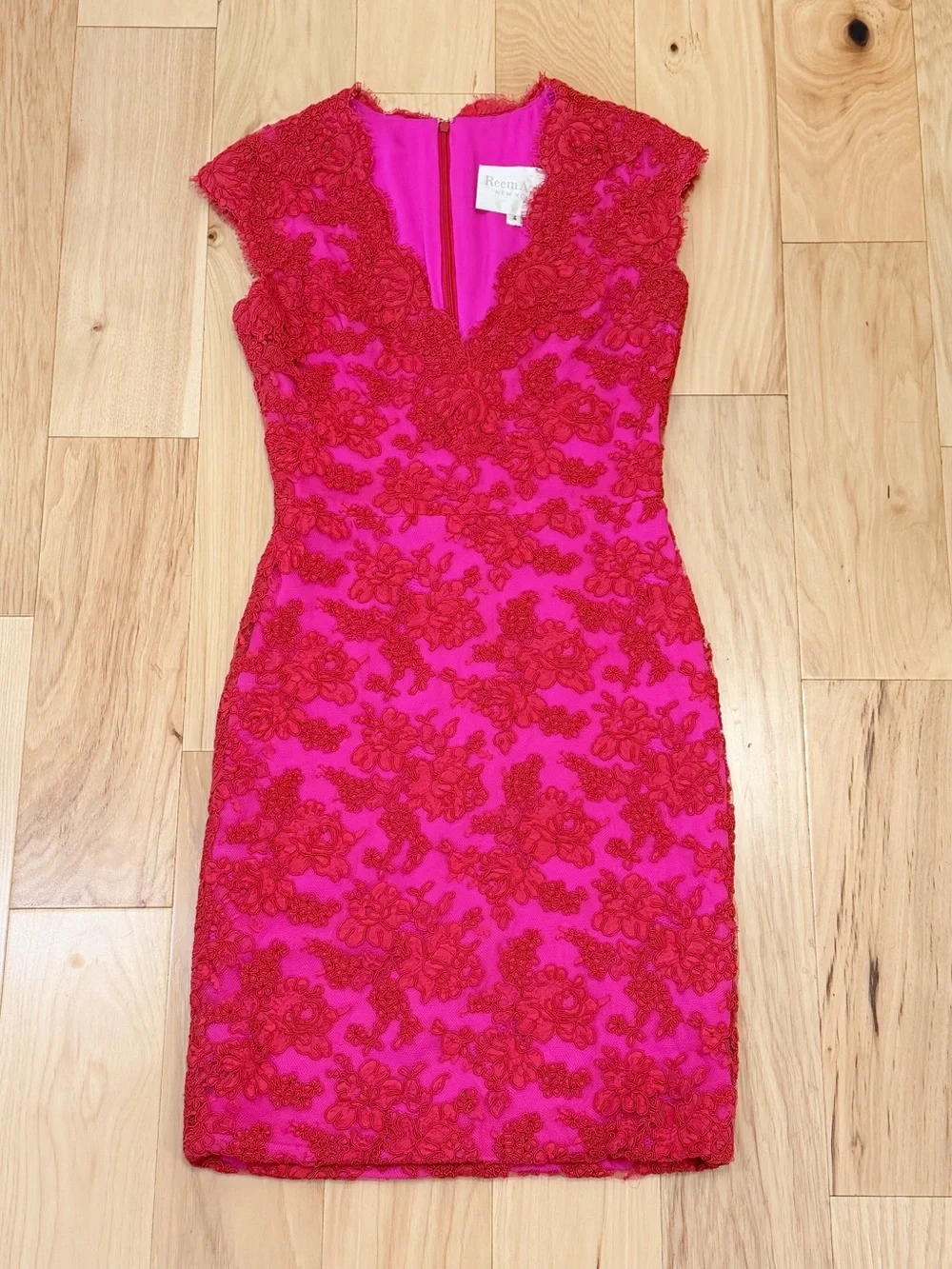 Reem Acra New York Women’s Pink Roxanne Lace Midi Dress
